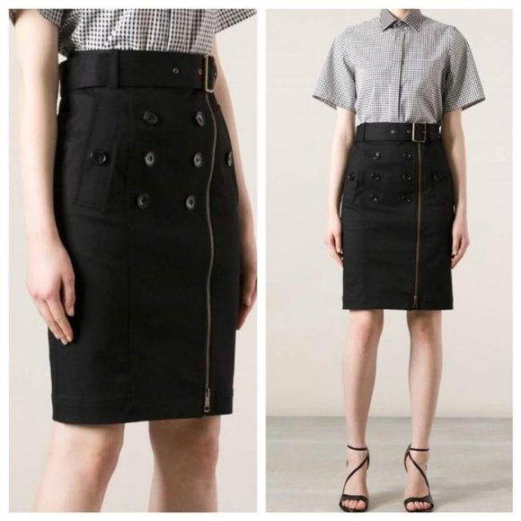 Burberry Brit Black Denim Button Front Zip Pencil Skirt Size 2 - Picture 10 of 11